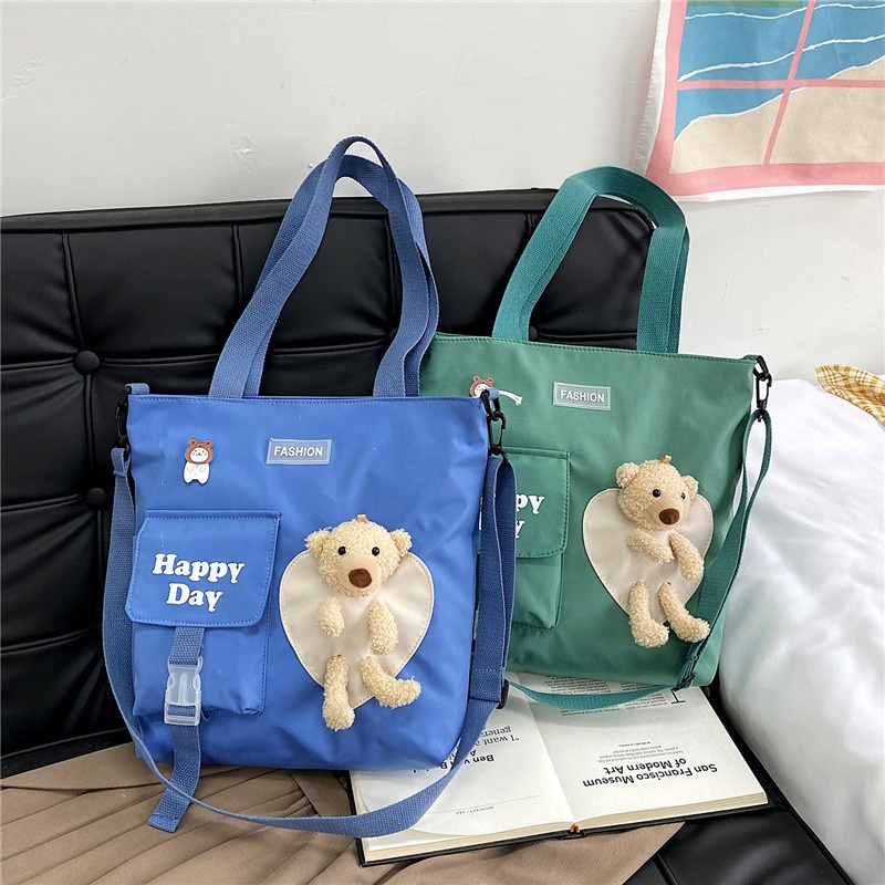 Túi Vải Canvas Đeo Vai Đa Năng In Họa Tiết Hoạt Hình Dễ Thương Cho Nữ