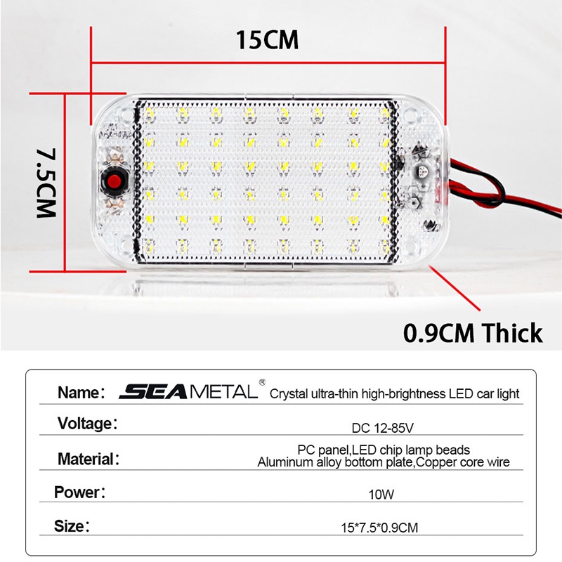 Đèn LED SEAMETAL DC12-85V 10W 48 bóng siêu mỏng gắn trần xe hơi thông dụng