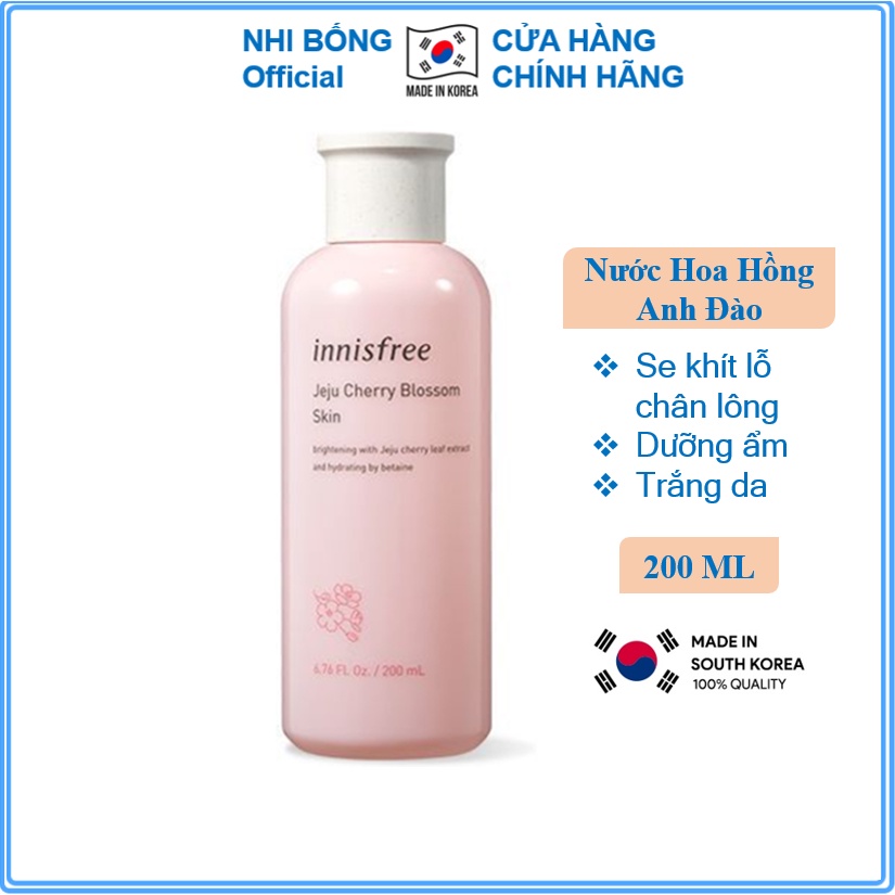 Nước hoa hồng dưỡng ẩm dưỡng trắng da chiết xuất lá Hoa Anh Đào Innisfree Hàn Quốc 200ml