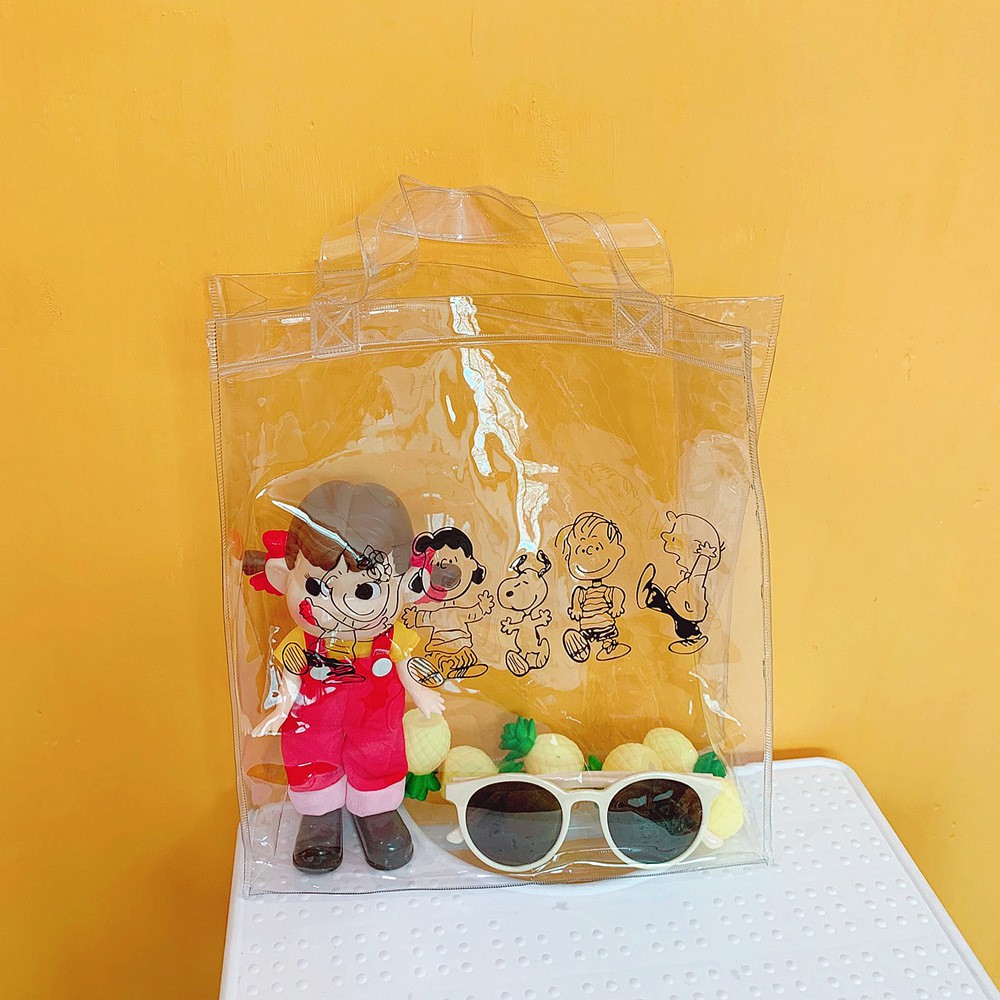 Túi xách plastic trong suốt Ulzzang in hình cún Snoopy và cô cậu bé ♥️ URI DECOR ♥️