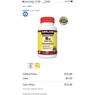 Kẹo Ngậm B12 kirkland của Mỹ
