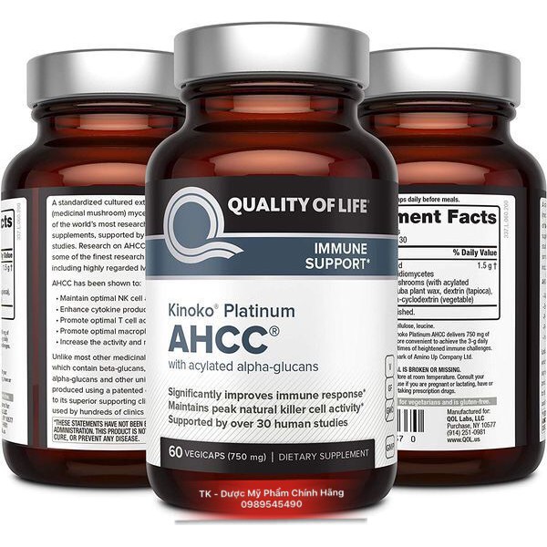 AHCC Kinoko Platinum 750mg Mỹ Tăng Cường Miễn Dịch Đào Thải HPV - 60 Viên