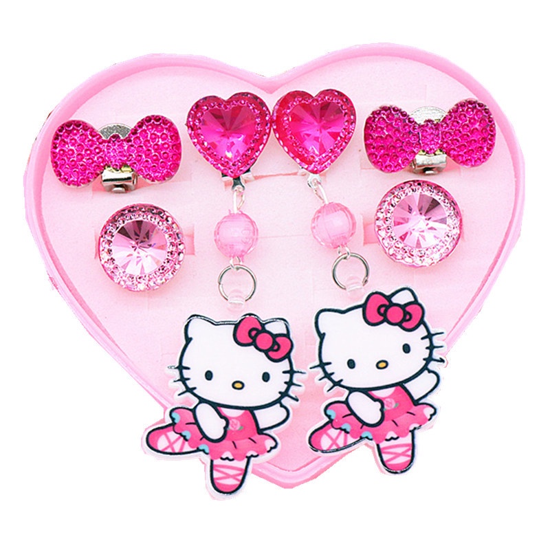 [Frozen] 6-Pcs Girl Ear Clip, No Ear Hole Kids Princess Earrings + Ring Set