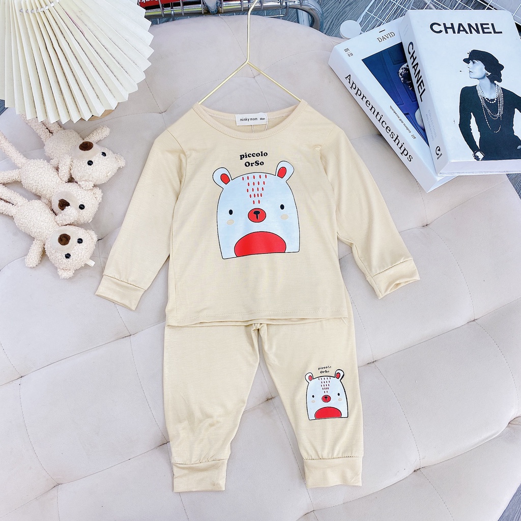 Bộ Thun Dài Bé Trai Bé Gái Vải Thun Lạnh Xuất Hàn In Hình Con Voi , Quần Áo Thun Trẻ Em Dài Tay Thu Đông Minky Mom