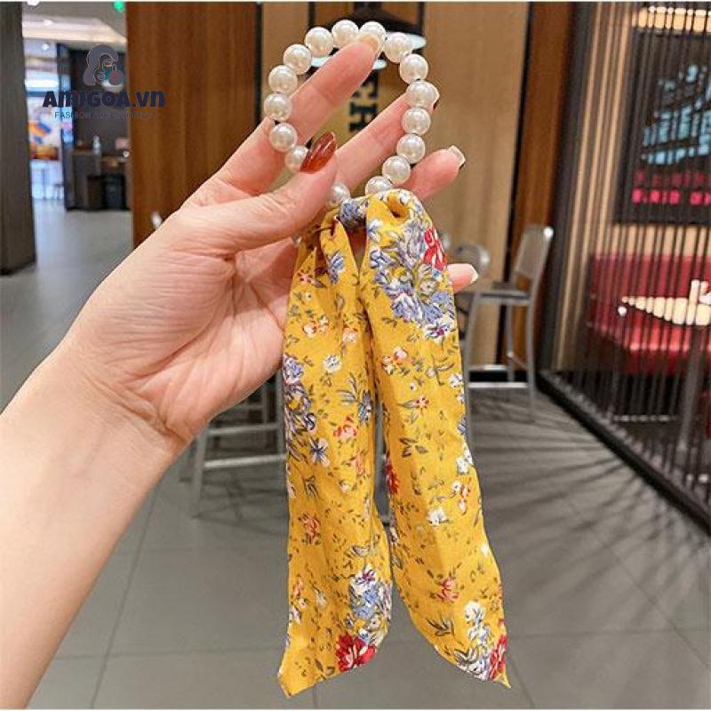 Dây Cột Tóc Thắt Nơ Họa Tiết Hoa Xinh Xắn