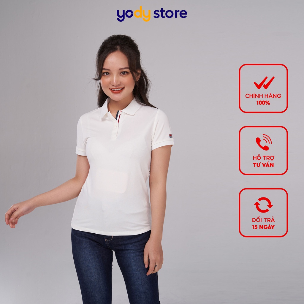 Áo polo YODY nữ vải mắt chim áo thun phông mềm mịn melange phối nẹp APN5194