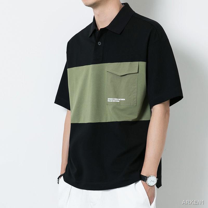 Mùa hè phong cách mới áo sơ mi polo nam s màu tương phản ve áo ngắn tay áo thun thanh niên giản dị cá tính có túi dưới đáy áo sơ mi phong cách mới mùa hè áo polo nam màu tương phản ve áo sơ mi ngắn tay trẻ trung cá tính thường xuyên túi dưới