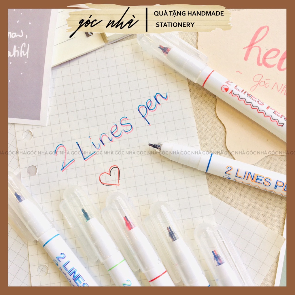 Bút ghi chú 2 LINES PEN 2 ngòi 2 màu mực trang trí bullet journal sổ tay làm đồ handmade vẽ kẽ 2 nét