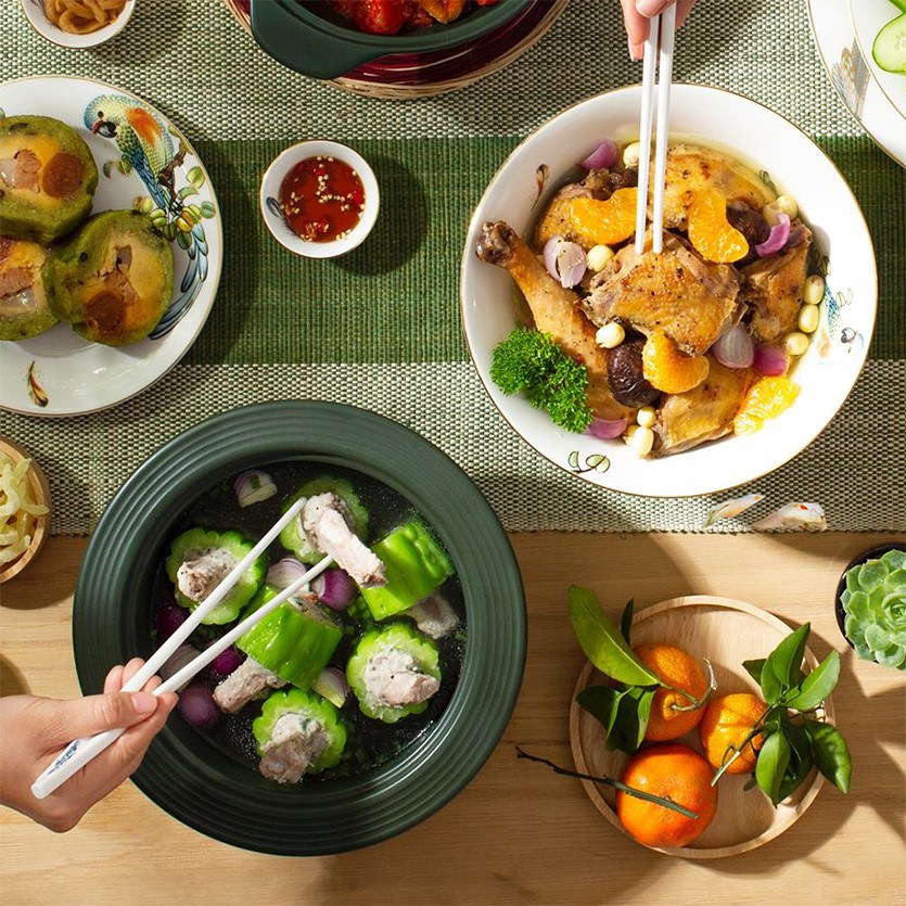 Hộp 6 đôi Đũa sứ dưỡng sinh Minh Long 24.4 cm Trắng ngà