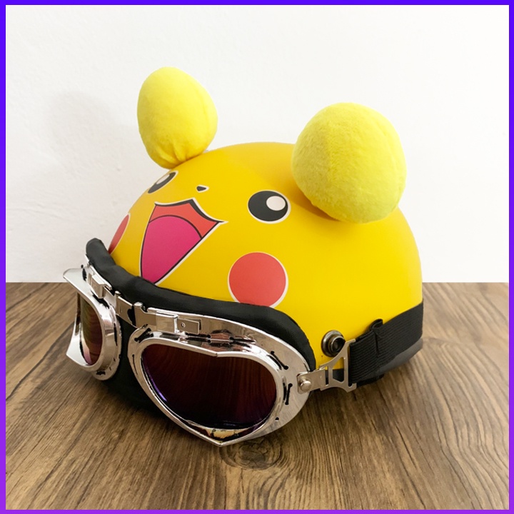 Mũ Bảo Hiểm Nửa Đầu 1/2 Hình Pikachu Tai Tròn Dễ Thương, Nón Bảo Hiểm Nửa Đầu Cao Cấp