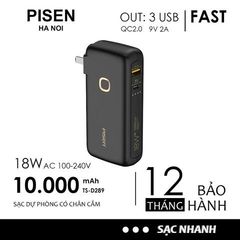 Pin sạc dự phòng PISEN-982 sạc nhanh 18w 10.000mAh PD QC3.0 chính hãng