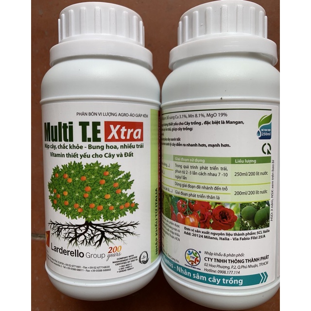 Dinh dưỡng thiết yếu cho cây và đất hiệu Multi T.E xtra chai 250ml