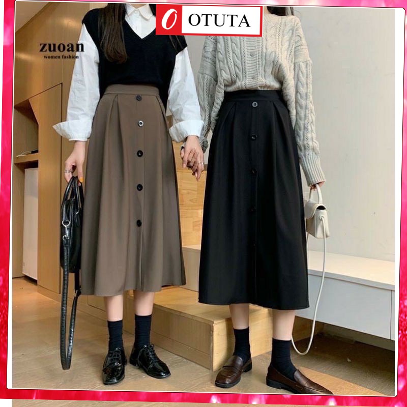 Chân váy công sở dáng dài 5 cúc hàng mới- OTUTA