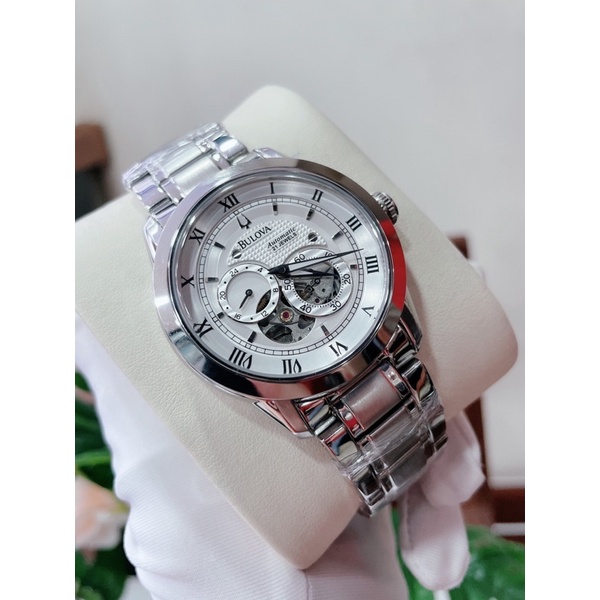 ĐỒNG HỒ NAM BULOVA MÁY CƠ 96A118 , DÂY THÉP KHÔNG GỈ , SIZE 42MM