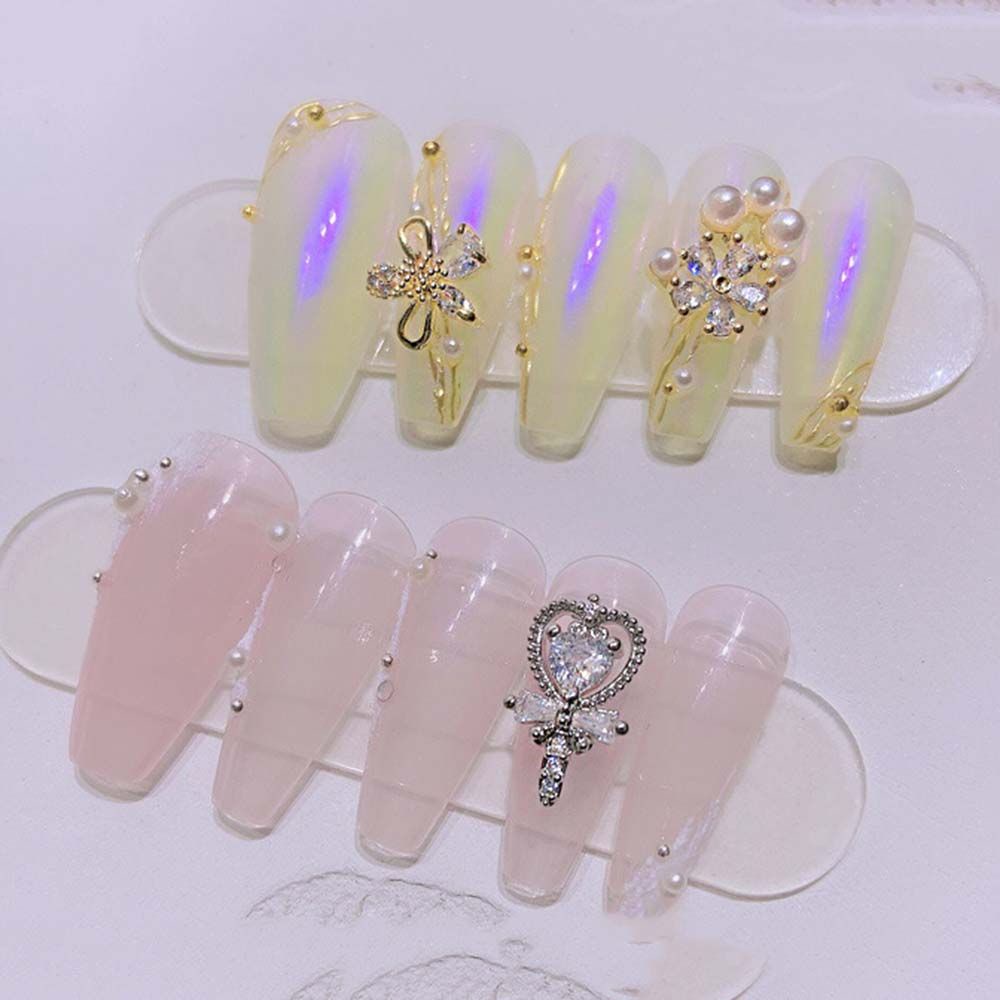 [Hàng mới về] Phụ kiện kim loại họa tiết nơ đính ngọc trai giả thời trang trang trí móng tay nghệ thuật thủ công