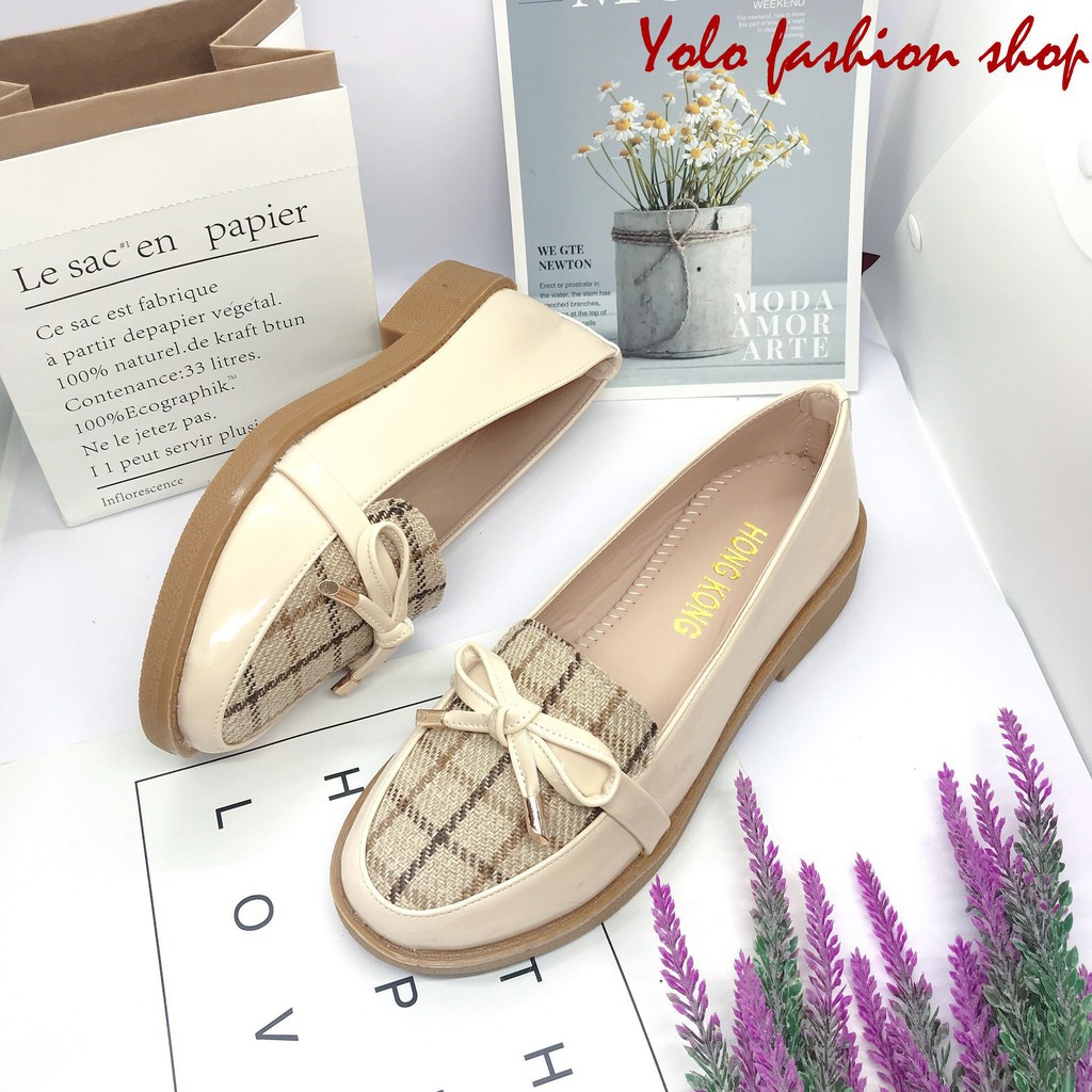 Giày lười slip on nữ phối dạ đính nơ thời trang hàng cao cấp chuẩn đẹp-GL15