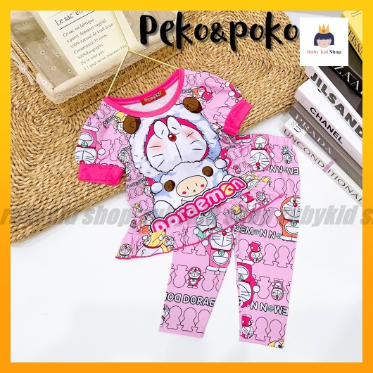 Bộ đồ quần dài bé gái xinh xắn tay phồng mẫu mới in hình họa tiết bé yêu thích pony, kitty, bò sữa