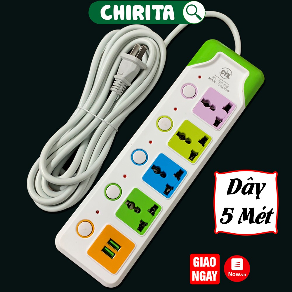 Ổ Cắm Điện Đa Năng Có Cổng USB 4 Phích Cắm 3 Chấu Loại Tốt  CYX 325U - Ổ Cắm Thông MInh Có 2 cổng Sạc USB