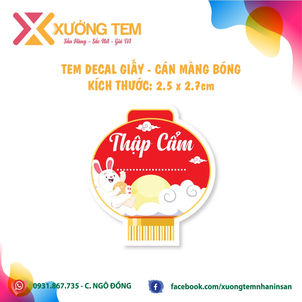 Tem Dán, Nhãn Nhân Bánh Trung Thu - Mẫu Lồng Đèn, Hàng In Sẵn, Sáng Đẹp