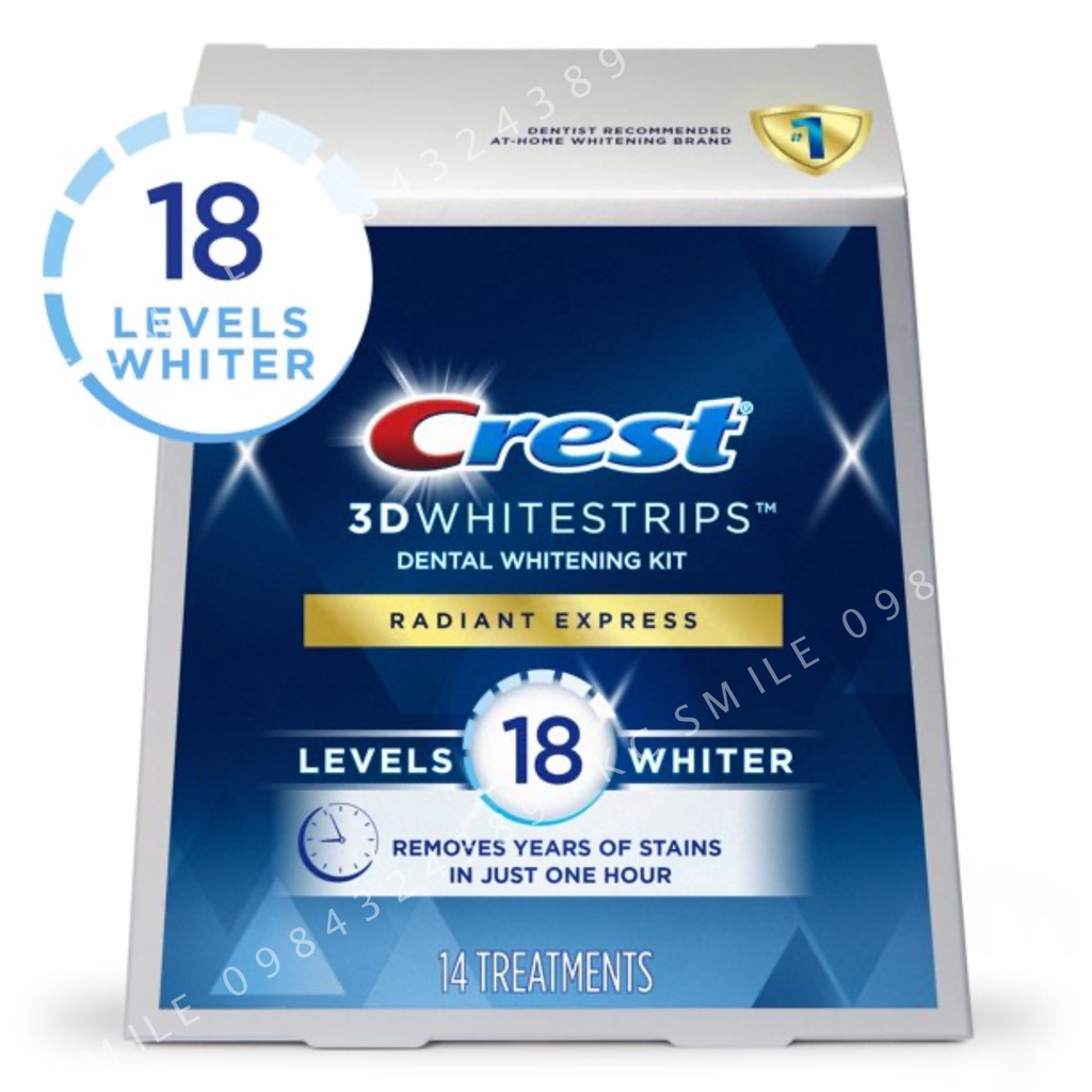 Fullbox 1 hộp mIếng dán trắng răng Crest 3D white Radiant Express USA - Làm trắng răng cao cấp 14 ngày