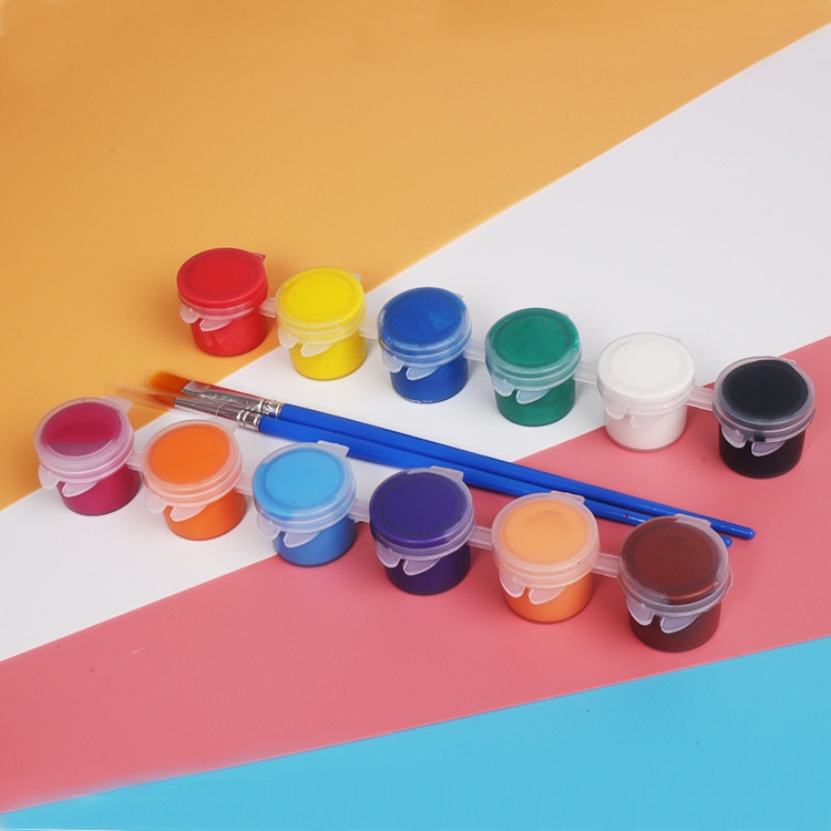 Bộ 12 Màu Vẽ Acrylic 5ML Kèm 2 Cọ Vẽ - Màu Acrylic Mini Vẽ Áo, Tô Tượng, Vẽ 3D, Giày, Thủy Tinh, Gỗ