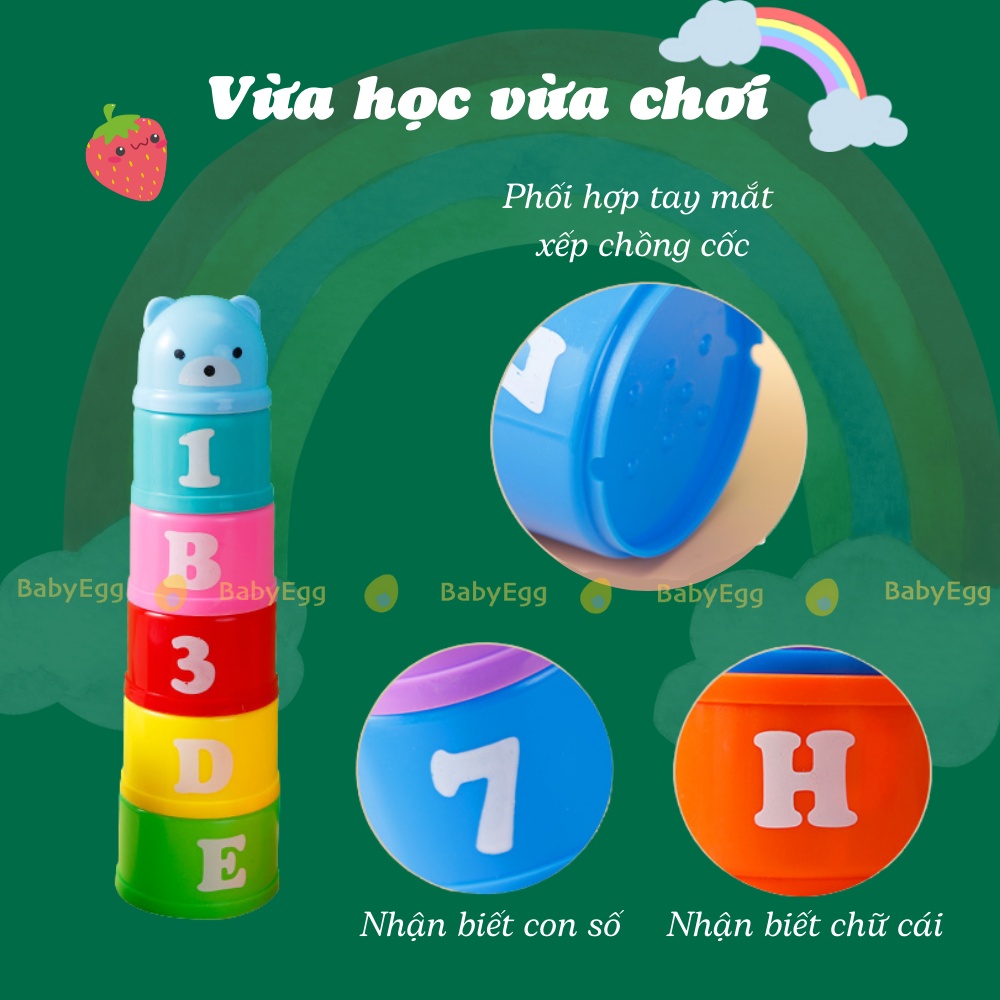 Đồ chơi tháp chồng, xếp cốc cho bé học chữ, số, màu sắc cho bé trai bé gái 1 2 tuổi babyegg