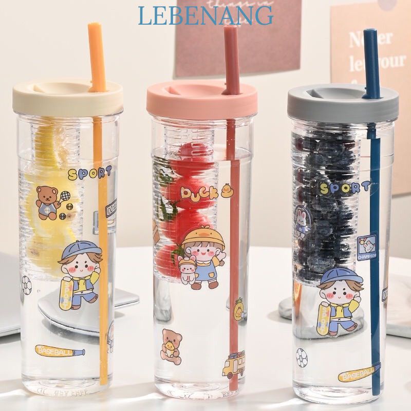 Bình nước đựng trà detox có khay lọc kèm ống hút chất liệu nhựa cao cấp 700ml LEBENANG D2.009.TR