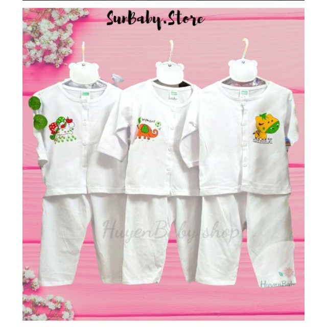 Bộ quần áo sơ sinh dài tay màu trắng Bosini, cúc giữa cho bé từ sơ sinh đến 17kg