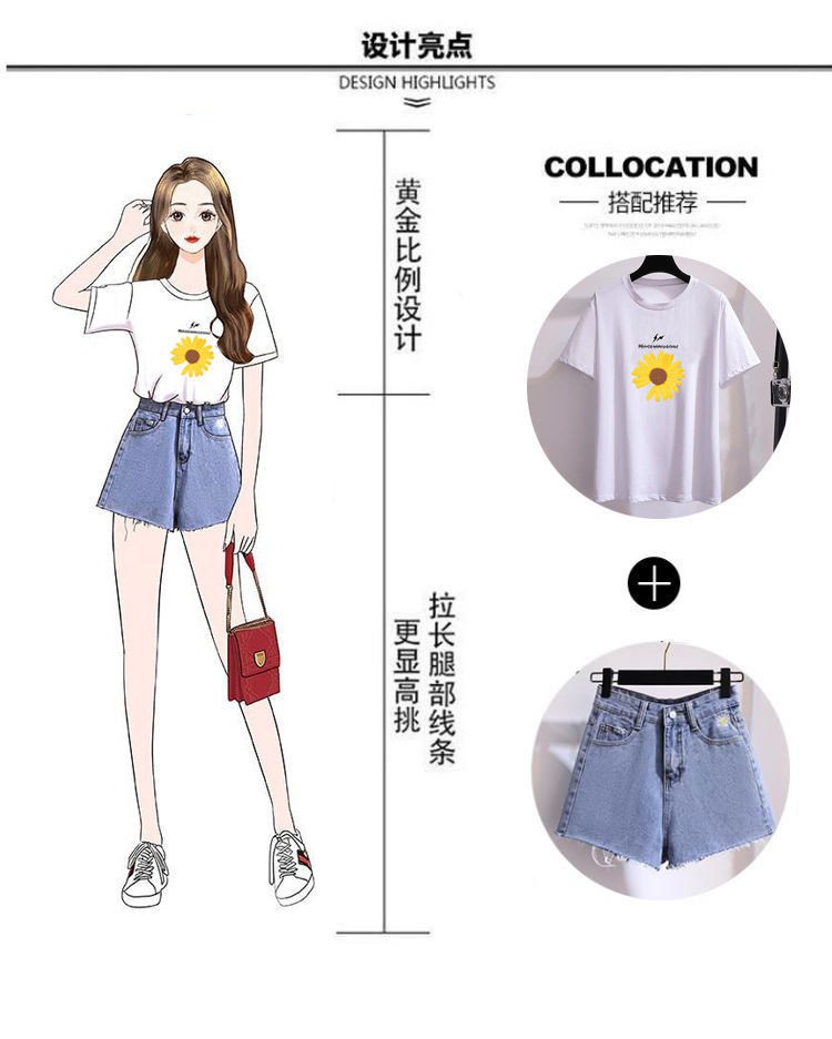 Set Áo Thun Ngắn Tay + Quần Short Jeans Lưng Cao Thời Trang Hàn Cho Nữ | BigBuy360 - bigbuy360.vn
