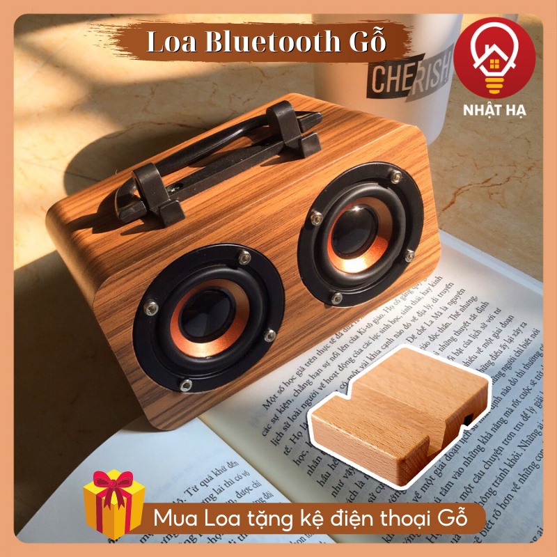 Loa bluetooth gỗ mini Nhật Hạ âm bass siêu trầm Loa nghe nhạc không dây phong cách cổ điển tích hợp đài FM FT-4002