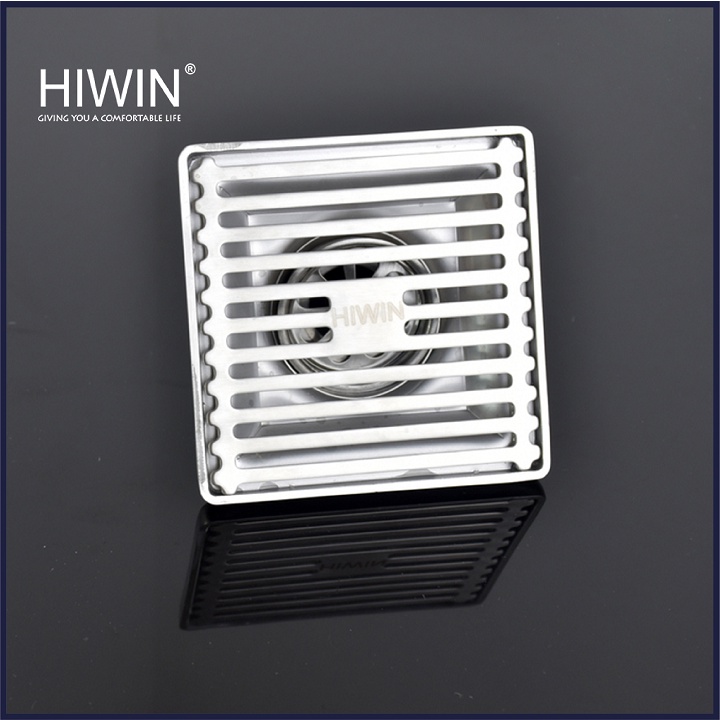 Phễu ga thoát sàn ngăn mùi hôi inox 304 mặt gương bóng kích thước 100x100mm HIWIN FD-431B