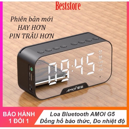 Loa bluetooth AMOI G5 nghe đài FM kiêm đồng hồ báo thức đèn ngủ màn hình soi gương