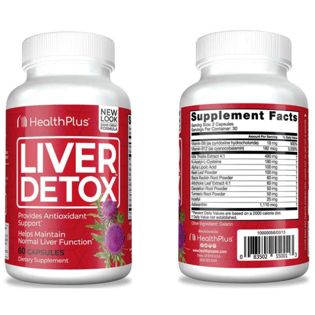 Thực phẩm bảo vệ sức khỏe Health plus Liver detox gan, làm mát gan tự nhiên, bảo vệ tế bào gan chai 60 viên