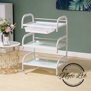 Xe đẩy, kệ spa 3 tầng kính, có ngăn kéo