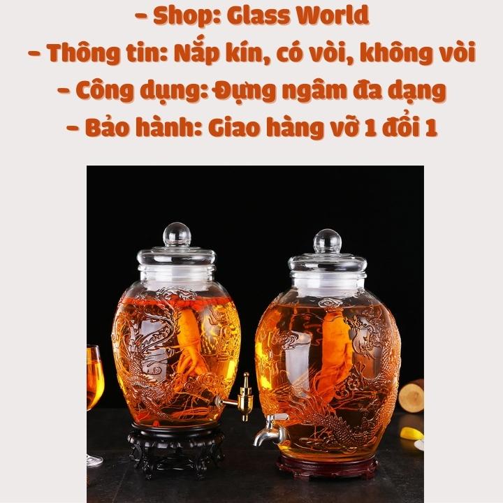 Bình thủy tinh Long Phụng 10-15-20-30L nắp thủy tinh kín không vòi có vòi ngâm sâm hoa quả dễ vệ sinh [ RẺ VÔ ĐỊCH ]