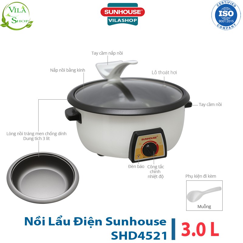 Nồi Lẩu Điện Sunhouse SHD4521, Nồi Lẩu Chống Dính Sử Dụng Đa Chức Năng