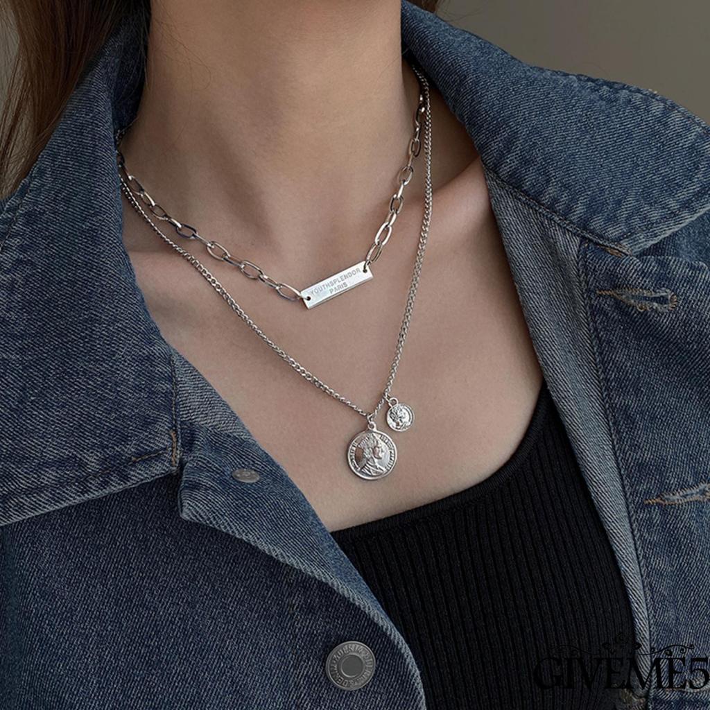 Vòng cổ hai lớp bằng kim loại mặt hình tượng thời trang cho nam nữ