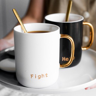 Cốc cafe, cốc trà kèm thìa inox cao cấp, phong cách Hàn Quốc