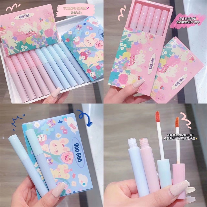 Abpopa VON GEE® Bộ 5 Son Kem Màu Lì Mịn Màng Trang Điểm Chống Nước Lâu Trôi
