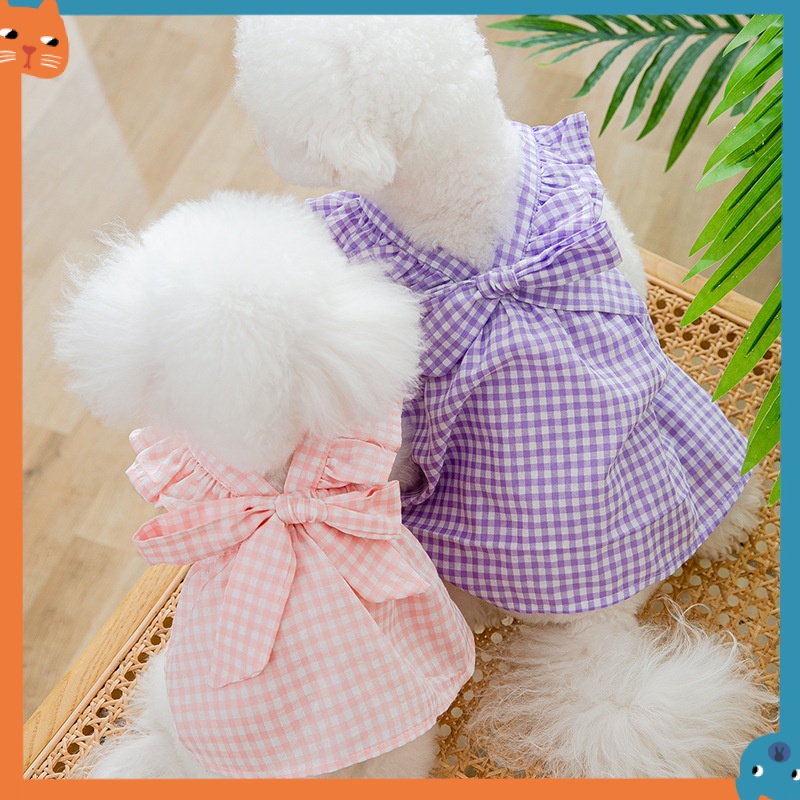 Đầm Hai Dây Họa Tiết Sọc Caro Đính Nơ Cỡ Lớn Thời Trang Mùa Hè Xinh Xắn Cho Thú Cưng