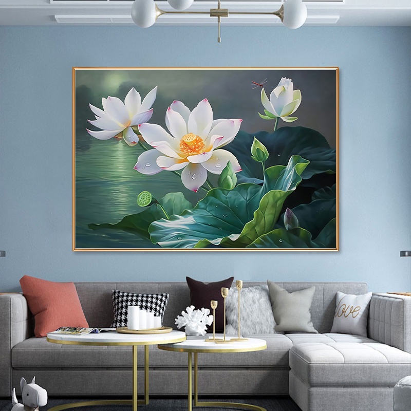 Tranh gắn đá đính kín toàn bộ Hoa Sen Ngát Hương