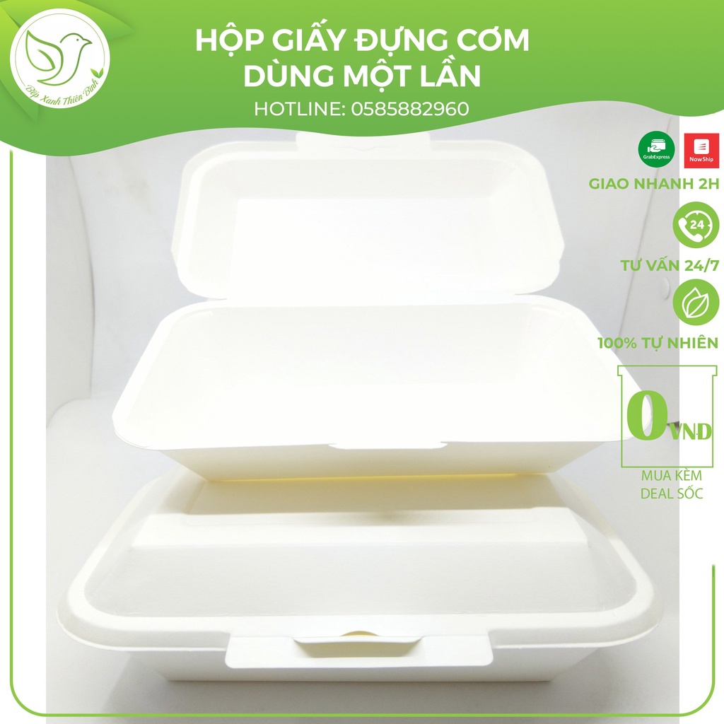 10 hộp cơm giấy trắng nhỏ 17.5x12.5x6.5cm tiện lợi an toàn, chịu nhiệt tốt, bảo vệ môi trường