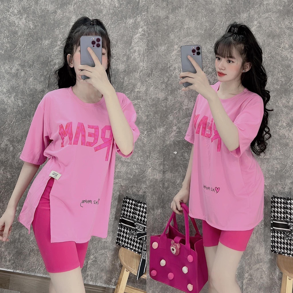 Set thun ngố Thái, áo xẻ tà, form rộng, quần ngố ôm, cho nữ mặc nhà, mặc đi chơi siêu dễ thương, phong cách