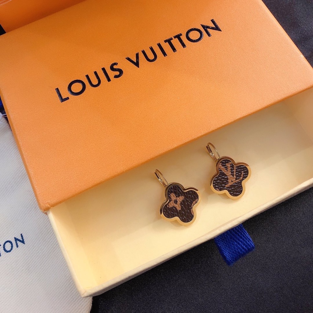 LOUIS VUITTON Khuyên Tai Tròn Bằng Thép Titan In Logo LV Thời Trang