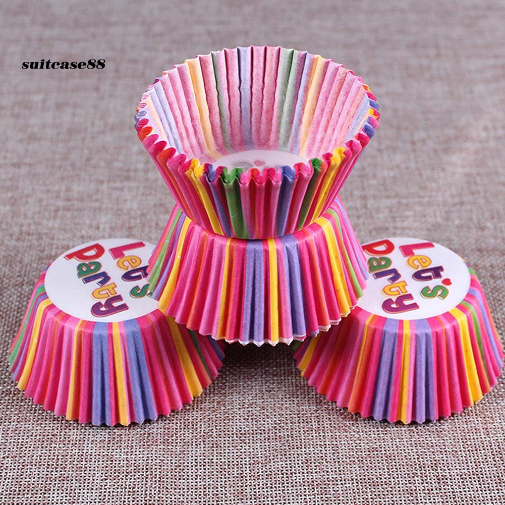 Bộ 100 khuôn bánh cupcake 7 sắc cầu vồng chuyên dùng làm bánh sinh nhật tiện dụng