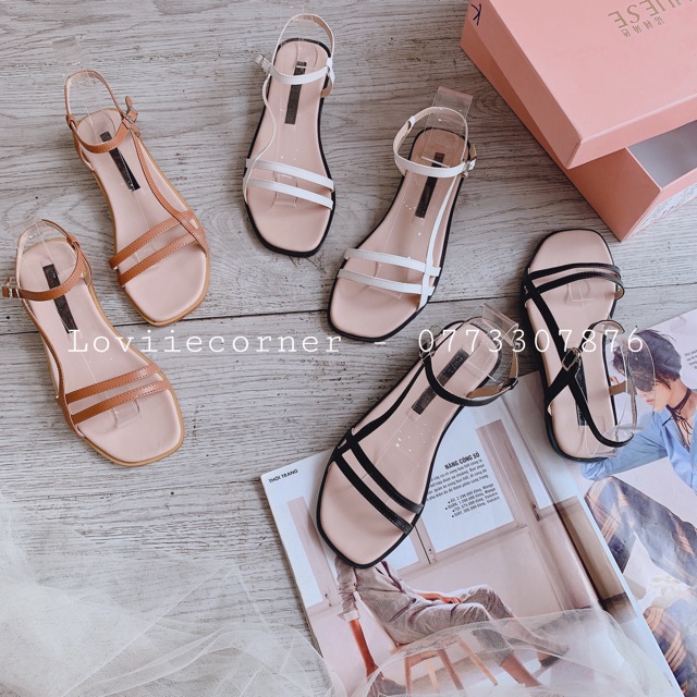 LOVIIECORNER - GIÀY SANDAL ĐẾ BỆT QUAI MẢNH THỜI TRANG - GIÀY SANDAL NỮ DÂY MẢNH MŨI VUÔNG CHẤT LIỆU DA MỀM- S200611