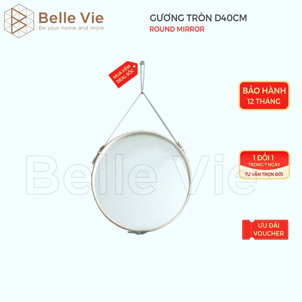 Gương Tròn Treo Tường  BELLEVIE Gương Dây Da Simili Cao Cấp Trang Trí Decor Đường Kính 40cm Mirror Decor