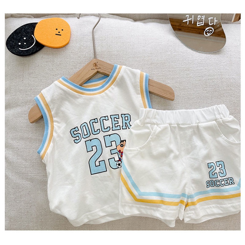 Set Đồ Thể Thao 5 Món Gồm Áo Ba Lỗ Và Quần Ngắn In Hình Cậu Bé Bút Chì Shin-Chan Thời Trang Mùa Hè Cho Bé Trai
