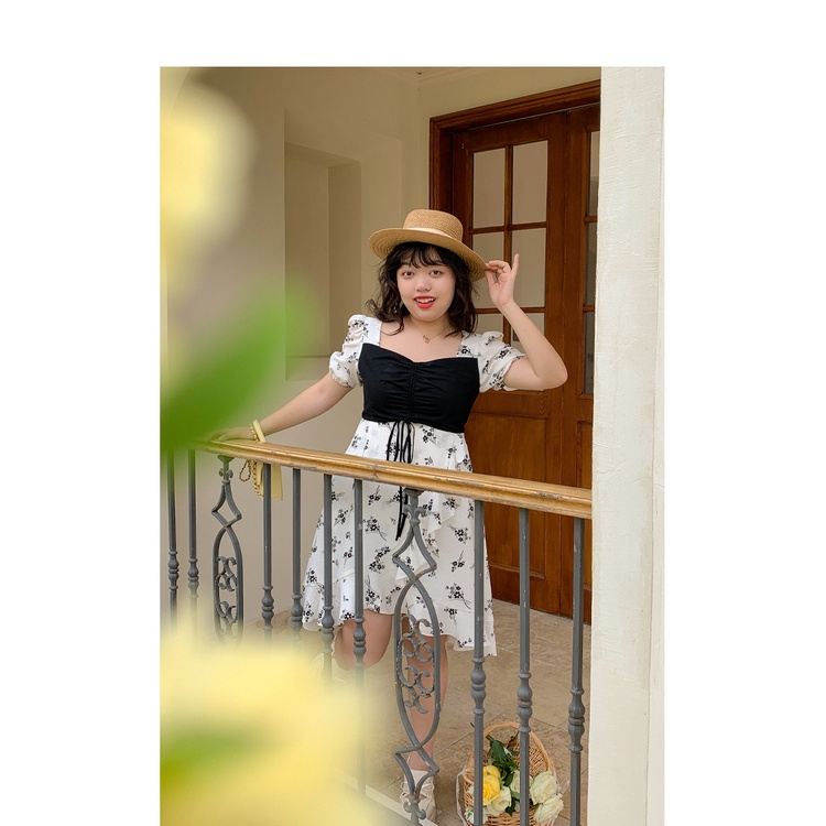 【ZHELIHANGFEI】 / Đầm Hoa Tay Phồng Nhấn Eo Hẹp Thời Trang