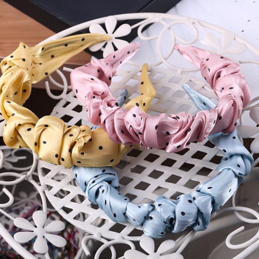 Băng đô cài tóc bằng vải satin in họa tiết chấm bi xinh xắn